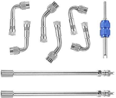 HZ-MONSTAR 9Pcs Valve Stem Extenders Dually Valve Stem Extenders, 45 90 135 Degree Angled Tire Valve Extension Adapter Universal Valve Stem Extensions Replacement for Truck RV Motorhome Pickup 5.91