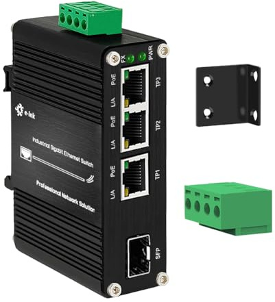 Throncom Switch Ethernet industriale Gigabit 3 porte PoE Switch in fibra PoE+ con slot SFP 100/1000M Guida DIN adattiva Switch di rete 10/100/1000Mbps IEEE802.3af/a