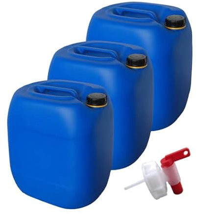 3 taniche da 30 l, in plastica, colore blu, DIN61 + rubinetto