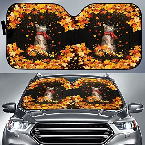 Frontscheibenabdeckung Katzen Happy Cute Kitty Im Herbstlaub Autoscheibenabdeckung Abdeckung Wasserbeständig Frontscheibe Windschutzscheibe Schutz Für Geländewagen Lieferwagen Meisten Fahrzeuge