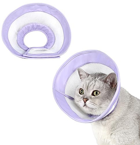 Avaner Halskrause für Katzen - Schutzkragen mit atmungsaktivem Netz, Verstellbarer Kragen zur Wundheilung nach der Operation, Lila, Mesh mit Baumwolle, Klettverschluss