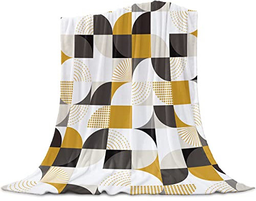 Kuscheldecke Herbst Abstrakte Patchwork Gelb Grau Geometrie Sofaüberwurf Decke Warm Wohndecke Flauschige Decke Sofa, Für Sofa, Schlafzimmer, 150x200cm