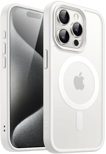 JETech Cover Magnetica Opaca per iPhone 15 Pro, Bianco | Compatibile con MagSafe, Retro Traslucido, Custodia Protezione Antiurto Sottile