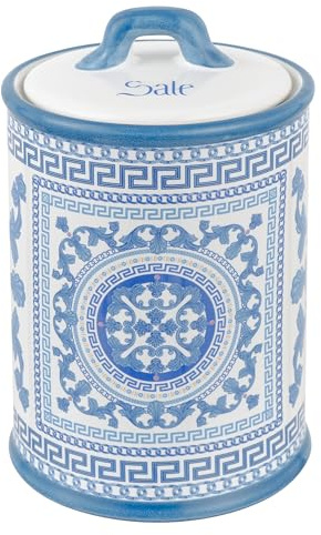 Baroni Home - Salero decorado en cerámica con tapa hermética, accesorio de cocina colorido, línea de mayólica azul, 11 x 11 x 17 cm