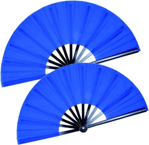 2 Stück großer faltbarer Handventilator, schwarz, chinesischer Kung Fu Tai Chi Fan Nylon-Tuchventilator für Männer und Frauen Performance, Tanz, Dekorationen, Festival, Geschenk (blau)