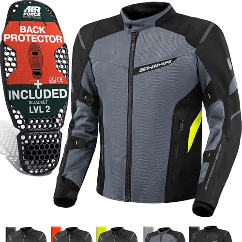 SHIMA RUSH Giacca Moto Uomo con Protezioni Estiva | AIRFORCE Paraschiena | Giacchetta da Moto Impermeabile 4 Stagioni Tuta Pantaloni Touring (Fluo, Uomo, Giubbotto, Taglia M)