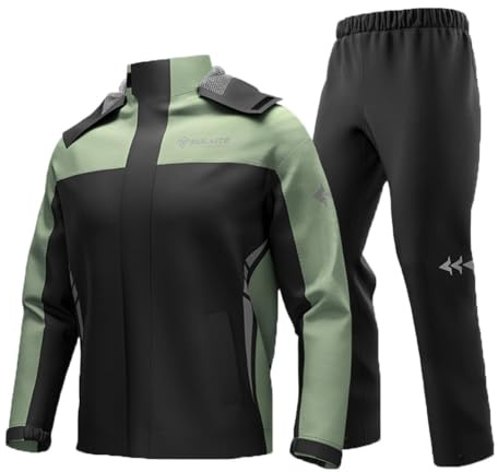YEASQGS Motorcycle Rain Suit Reflective Waterproof Rain Gear 2 Piece Set with Jacket & Pant for Adult Cycling Riding Motorbike Suit