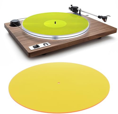 Skivbordsmatta för 12-tums Skivspelare, Skivspelaresmatta för 33 1/3 Rpm och 45 Rpm Skivor, Lågbrusande Akryl Skivspelare Slipmat Pad, Skivspelare Tillbehör (Genomskinlig gul)