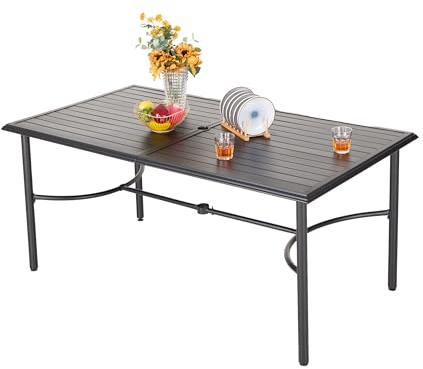 MFSTUDIO 152 x 92 x 73 cm Gartentisch, Balkontisch Wetterfest | 4 cm Sonnenschirmloch für Deck, Hinterhof, Rasen, Garten (Schwarz)