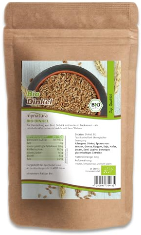 Mynatura Bio Dinkel I Dinkelkörner I Getreide I Vegane Küche I Getreidekörner I Backen I Vollkorn I Im Beutel - 500g