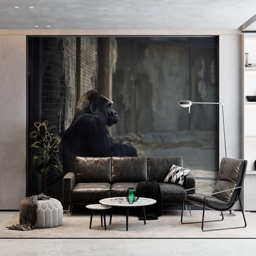 Wandtapete Tier Gorilla Käfig Fototapete, Fotografie Vliestapete Bild Dekoration Wand-Dekor, 200 x 140 cm (WxH) Tapete Panorama Poster Für Mädchen, Jungs Schlafzimmer Wohnzimmer