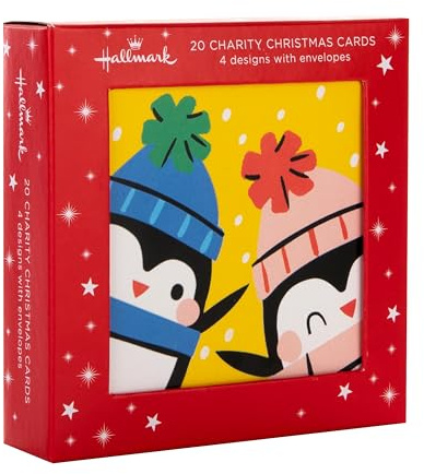 Hallmark Biglietti di Natale per bambini, confezione multipla, confezione da 20, 4 disegni, personaggi festivi, biglietti di Natale di beneficenza, con buste