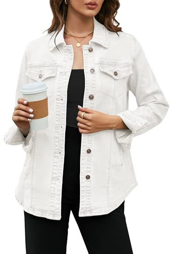 Vetinee Weiße Jeansjacke Weiße Jeansjacke Damen Off Weiß Größe X-Large Passt EU Größe 46 bis EU Größe 48