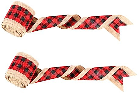 FRCOLOR 2rollen Weihnachtsbänder Geschenkband Mit Draht Karoband Büffelkaroband Für Diy Verpackung Dekoration Blumenschleifen Tischdekoration
