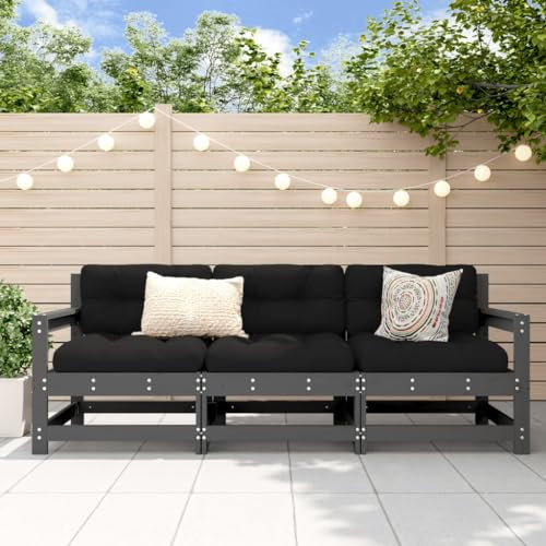 Myheimly 3-TLG. Garten-Lounge-Set Grau Massivholz Kiefer Graues Kiefernholz Dreisitzer-Sofa