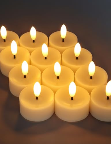 HOME MOST 12-Pack Flameless Tea Lights Candles Flickering Flame (White Body, Warm White Glow) - LED Flickering Flameless Tea Candles Battery Operated – LED Candle Lights Decorations Home