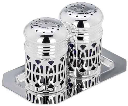 SILBERKANNE Par de esparcidores con bandeja de color azul higiénico, rectangular, 7 cm, plata de primera calidad, chapado en plata