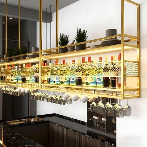 RAJYQODIS Estante Colgante de Vino Metal 2 Niveles, Oro, 100cm