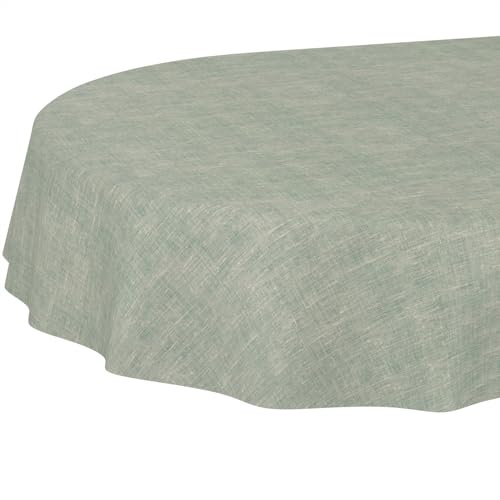 ANRO Tischdecke abwaschbar Leinenoptik Blau oval 200x140 cm In-/Outdoor | schmutz- & wasserabweisend, pflegeleicht – waschbar bei 30 °C – ideal für Garten, Terrasse & Esszimmer