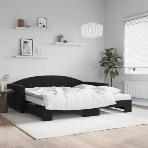 Xichuzi Tagesbett Ausziehbar mit Matratzen Schwarz 100x200 cm Samt, Schlafsofa, Daybed, Bettsofa, Sofa Bed, Sofabett, Schlafcouch, Jugendbett, Bettgestell, Bettcouch - 3197336