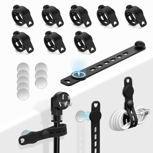 12 Pack Silicone Cable Ties - Reusable & Magnetic Cable Tidy Wire Clips with Locking Clasps, Adjustable Cord Organiser for Computer, Home Office, Charger Cables Silicone Cable Ties (Black)