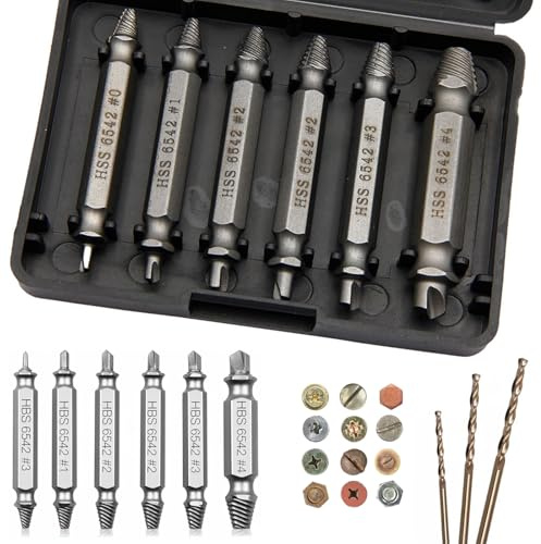 Juego de extractores de tornillos HSS 6542, 63-65 HRC, 9 piezas con 3 brocas en espiral