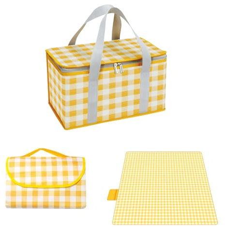 Paniers de pique-nique isothermes, 35 x 20 x 20 x 20 cm, sac isotherme, sac de pique-nique, 150 x 200 cm, portable, imperméable, pour activités de plein air chaudes ou froides