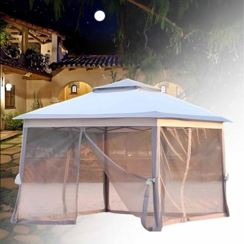 Pop Up Gazebo, Garden Gazebo Waterproof with Double Tier Roof and Netting Sidewalls, Canopy Outdoor Heavy Duty Gazebo with Waterproof for Backyard, Camping, Park,Gray-3cmlegs