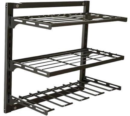 Mimoqk Tool Storage, Wall Organizer, 3-Layer Heavy Duty Metal Shelf Holds Power Tools Securely, Garage Mount Holder with Compact Design, Organizer Rack for Workshop and Garden Use