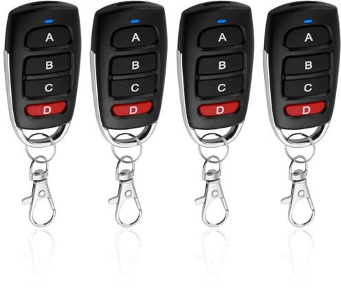 4 Pièces Telecommande Universelle Portail 433 MHz Bip Télécommande Universelle Porte de Garage Clés à 4 Boutons Portée 10m Clonage Duplicateur Sans Fil Convient aux Voitures Portes de Garage Portails