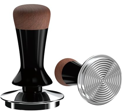 Coffee Tamper 51mm - Stainless Steel Ripple Base, Walnut Wooden-Handle ，Spring-Loaded Tamper Espresso Coffee Tamper,Non-Slip Grip, Barista Espresso Tamper