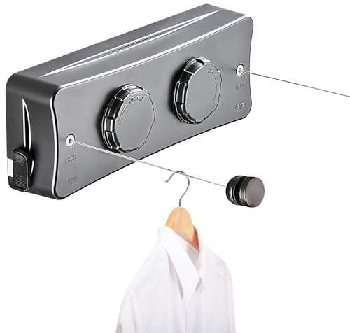YOFAPA 5,1 m ausziehbare unsichtbare Wäscheleine mit beidseitiger Installation, wandmontierter Wäscheständer für Zuhause, Balkone und den Außenbereich, trägt bis zu 25 kg