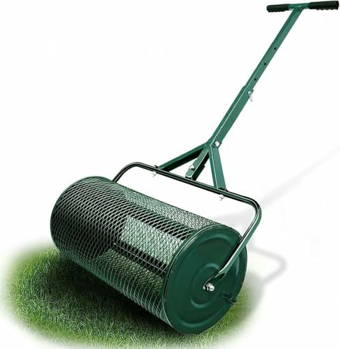 VYUJHNBG Épandeur de Compost, Rouleau à Gazon Durable, épandeur de fumier léger avec poignée en T améliorée, épandeur de Terre végétale pour pelouse et Jardin