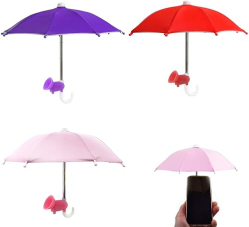 Pddenality 3 PCS Phone Umbrella for Sun with 3 PCS Piggy Suction Cup, Universal Adjustable Umbrella for for Outdoor Use Beach Sports Driving Phones Phone Sun Shade (Black, Red, Purple)
