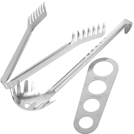 Zerodeko Juego de Cucharas para Servir Fideos 3 Piezas Acero Inoxidable Pinza para Espaguetis Herramienta Medidora Utensilios de Cocina Multifuncionales