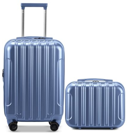 Bonnlo Set de 2 Valises Petite Taille 14in+20in,en ABS&PC, Valises de Voyage, Valise Soute, Valise Cabine, roulettes Pivotantes 360°，Ensemble de valises (Bleu-Gris)