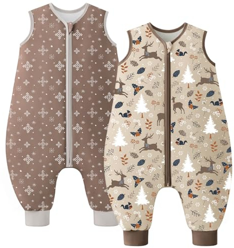 Looxii 2er Pack Schlafsack Baby mit füßen 1.5 Tog Baumwolle BabySchlafsack Herbst Ganzjahres Schlafsack mit Beinen für Kinder 4-6 Jahre Jungen Mädchen 100 cm Braun Elch