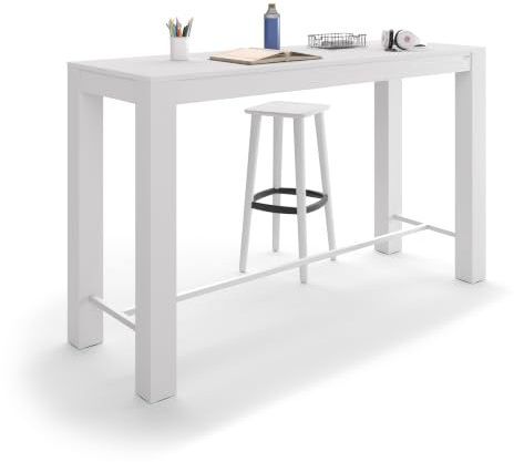 Mobili Fiver, Tavolo Alto Rachele 170x60 cm, Bianco Frassino, Tavolo Penisola Cucina per 6 persone, Made in Italy