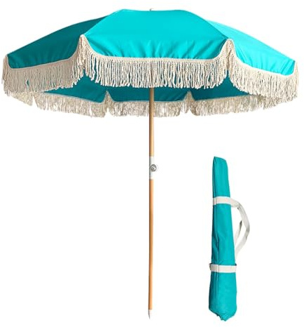 Parasol de plage portable avec fonction d'inclinaison - 200 cm - Étanche - Protection UV 50+ - Parasol de jardin avec sac de transport - 8 baleines solides - Pour terrasse et balcon