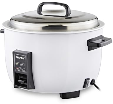 Geepas Commercial Rice Cooker 4.2L, 1600W | Non-Stick Aluminum Removable Inner Pot | Auto Switch from Cook to Warm | Stainless Steel Lid with Measuring Cup & Spatula White (Renewed)