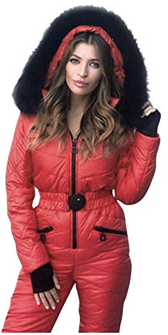 Tuta da sci da donna, tuta da neve per donna, elegante set giacca e pantaloni con cappuccio per sport all'aperto, tuta da neve casual impermeabile antivento per snowboard tinta unita calda invernale