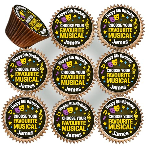 30 x YOUR FAVOURITE MUSICAL BIRTHDAY PARTY PERSONALISED EDIBLE ICING 3.8 cms CUPCAKE TOPPERS DECORATIONS M-1985