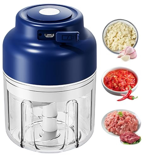 Tritatutto Elettrico Per Aglio 250ml Mini Robot Da Cucina Portatile Staccabile A 4 Lame Trita Aglio Ricaricabile USB Per Cipolla Peperoncino Verdure Blu