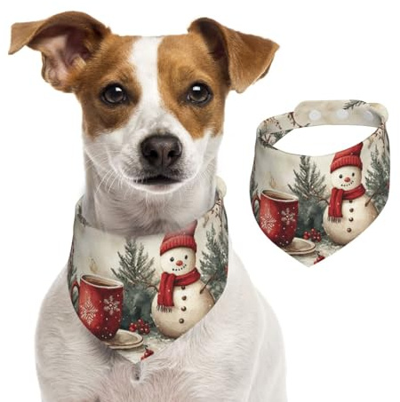 BoltPack Dreieckstuch mit weihnachtlichem Schneemänner-Druck, niedliches Hundehalstuch, verstellbar, mit Druckknöpfen, für Hunde, Welpen, Katzen