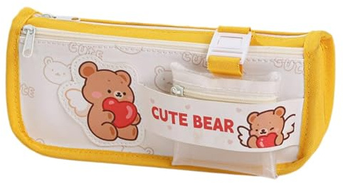 JUSKAQZYI Estuche Escolar Estuche de lápices Multicapa de Gran Capacidad, Divertido y Adorable Estuche con Forma de Oso, Conejo, corazón y Conejito Cuero(Geel)