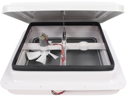 MasYosh Ventilatore da Tetto per, 340 X 340 Mm, Aspiratore a Via Singola Resistente All'acqua 12V con Rete in Acciaio Inossidabile e Asta di Supporto Regolabile, per Yacht, Rimorchio