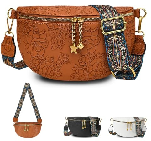 XingRuize Marsupio Donna PU Pelle Borsa, Marsupio Tracolla Donna, con Motivo Elegante, Tracolla Regolabile, Borsa a Tracollas, Crossbody Bag, per l'Uso Quotidiano, Adatto per Cellulari