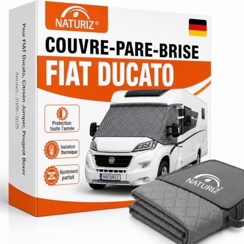 NATURIZ® FIAT Ducato Frontscheibenabdeckung – Premium Windschutzscheibenabdeckung - Thermomatte außen mit Sonnenschutz für Wohnmobile – für FIAT Ducato, Citroen Jumper, Peugeot Boxer 2006–2025 (FIAT)