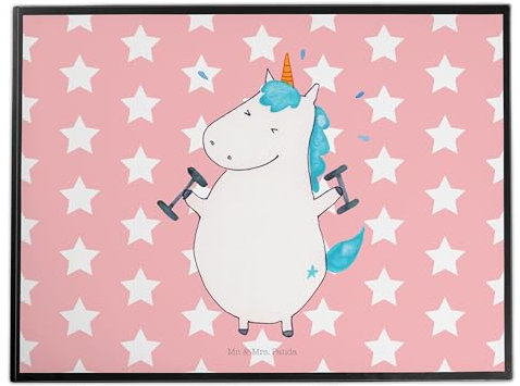 Mr. & Mrs. Panda Schreibunterlage Einhorn Fitness - Geschenk, Sport, tischauflage, Schreibtisch Unterlagen, Gym, Unicorn, schreibtischunterlage, Fitnessstudio, Schreibtischauflage, Diät