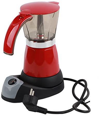 Caffettiera italiana, 480 W 300 ml/6 tazze Moka elettrica, caffettiera da cucina rimovibile, alluminio(Rosso)